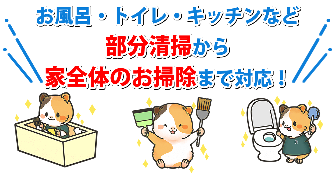 お風呂・トイレ・キッチンなど部分清掃から家全体のお掃除まで対応！